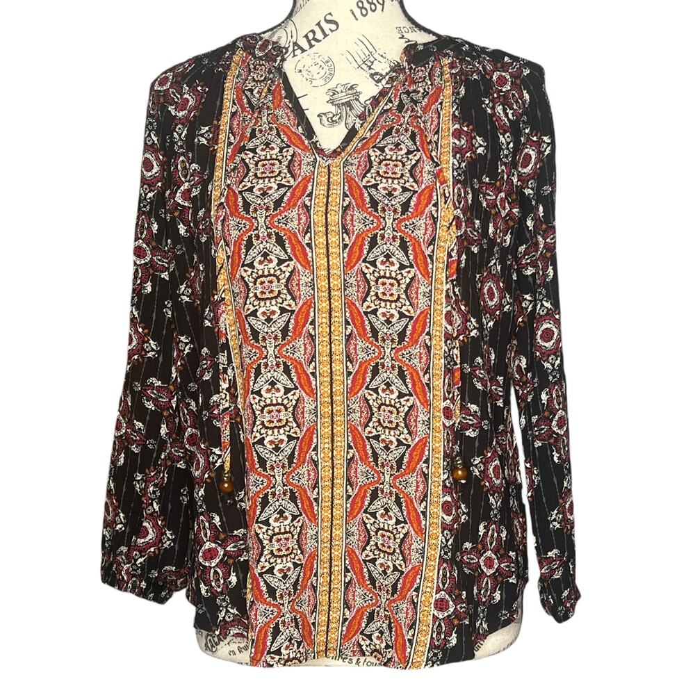 Mason & Belle SMALL Black Axelle Tie Front Top - Stitch Fix Boho Bead Detail